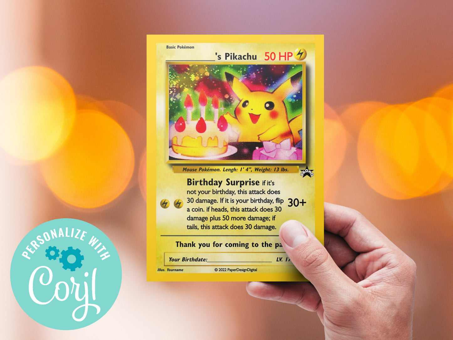 Custom Birthday Pokemone Card Birthday Invitation Printable Editable Template Corjl Digital or Printed Birthday Invitation Pokemone Card