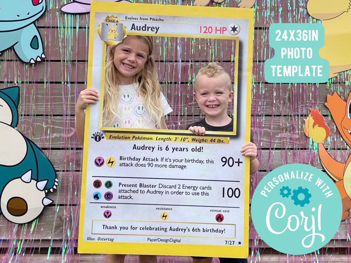 Pokemone Card Birthday Photo Frame Template Print 24x36 Editable through Corjl, Pokemone Card Custom, Pokemone Birthday Invitation