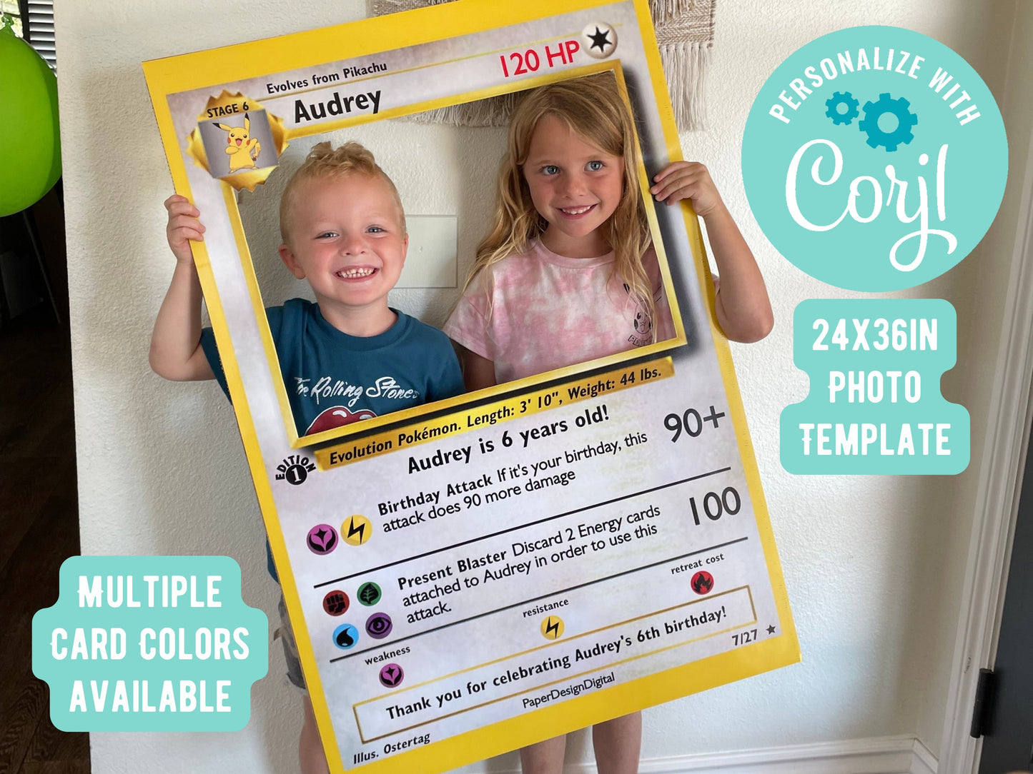 Pokemone Card Birthday Photo Frame Template Print 24x36 Editable through Corjl, Pokemone Card Custom, Pokemone Birthday Invitation