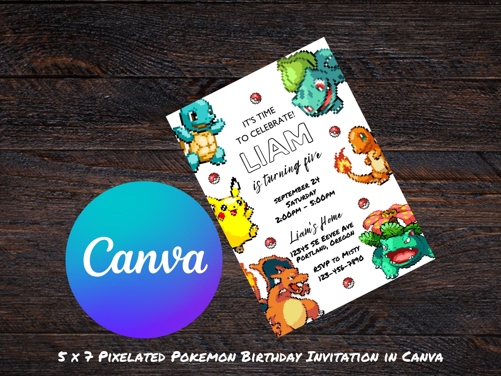 Pokemone Card Birthday Invitation and Photo Frame Prop Template Shop Bundle, Pokemone Party Supplies, Pokemone Birthday, Pokemone Invite