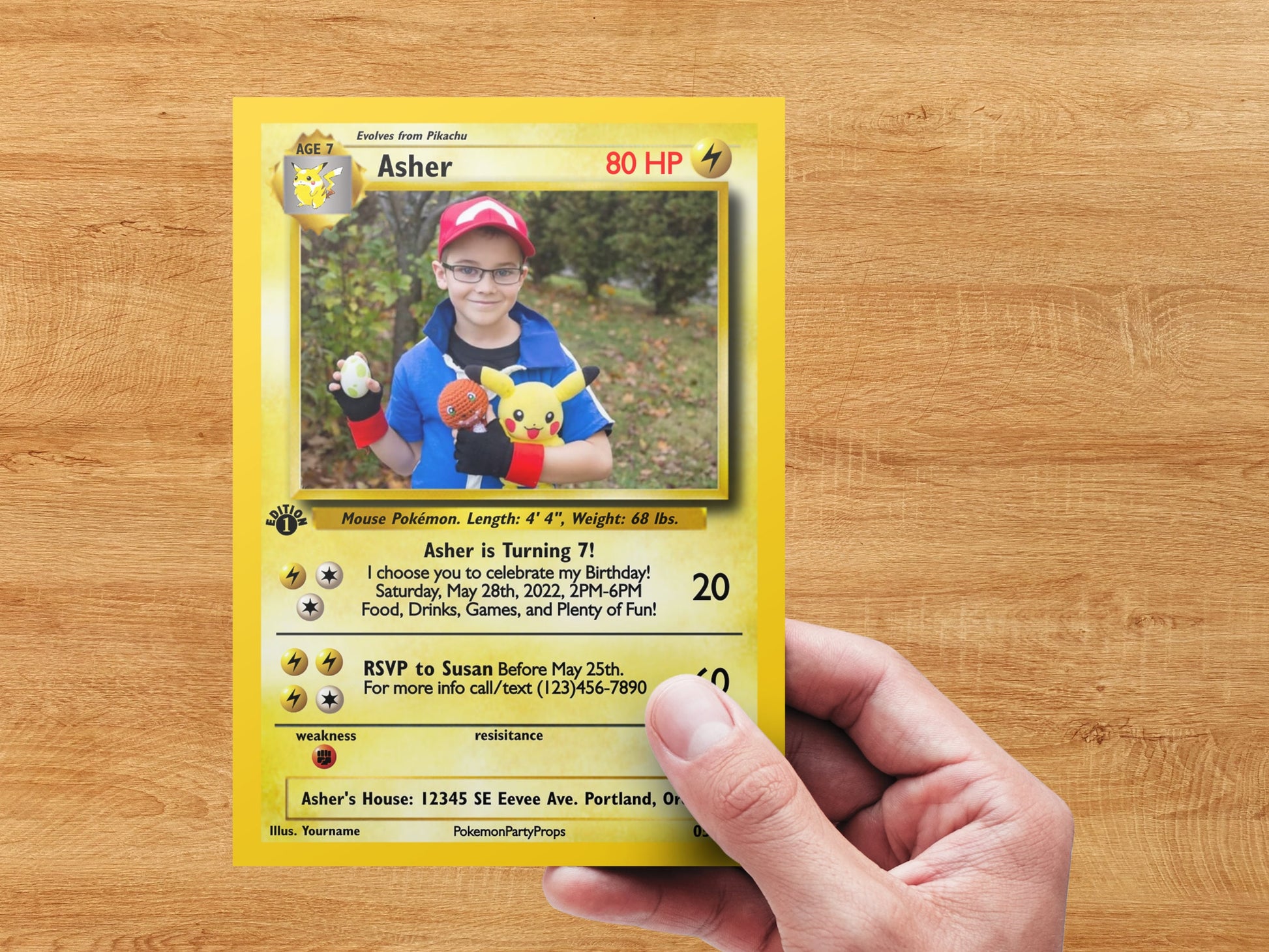 Pokemone Card Birthday Invitation with Picture Photo Printable Editable Template Corjl Digital or Printed Birthday Invitation