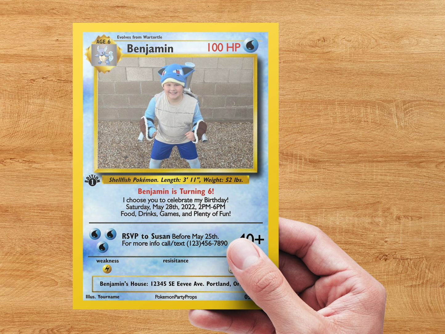 Pokemone Card Birthday Invitation with Picture Photo Printable Editable Template Corjl Digital or Printed Birthday Invitation