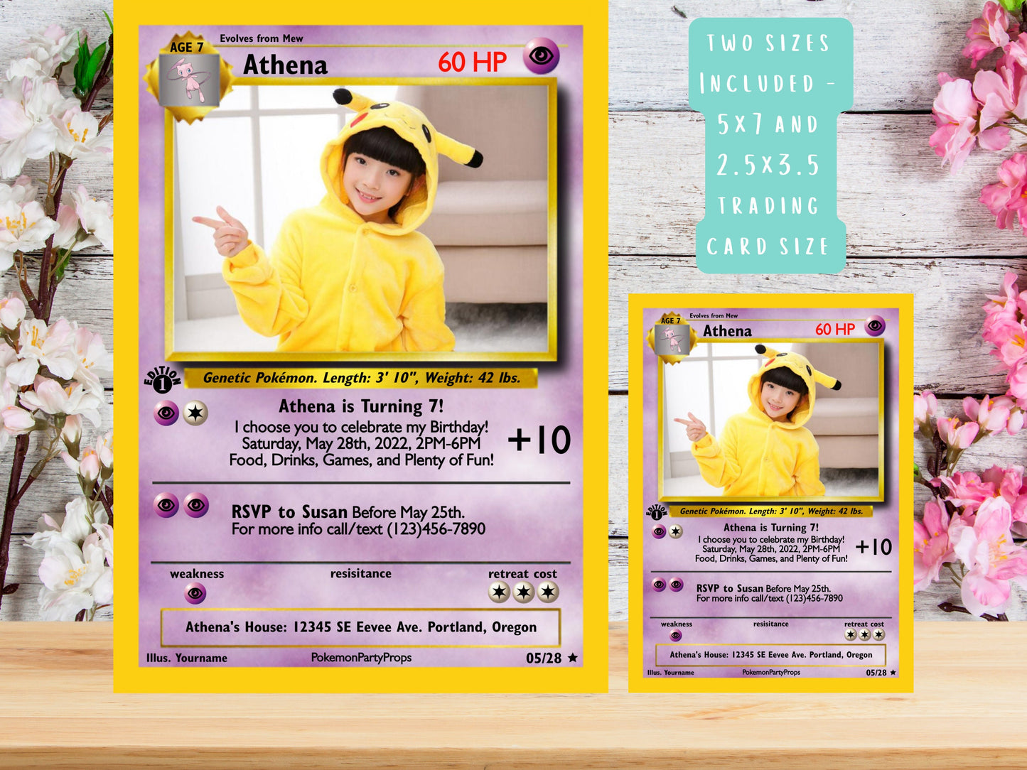 Pokemone Card Birthday Invitation with Picture Photo Printable Editable Template Corjl Digital or Printed Birthday Invitation