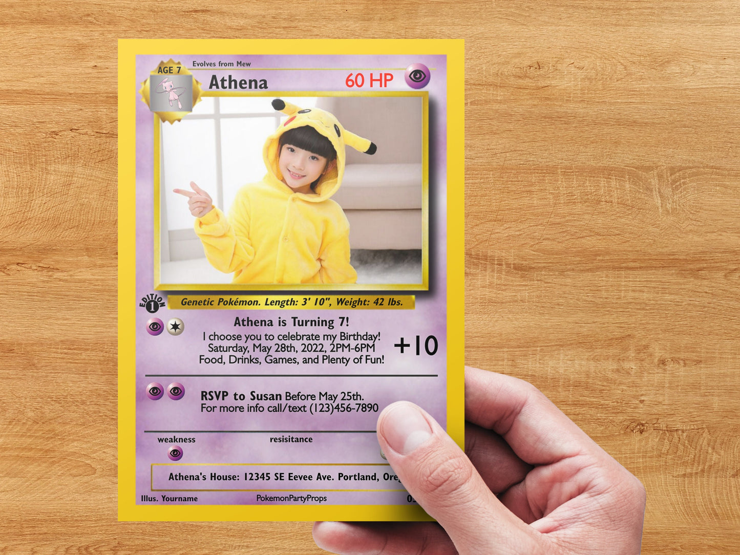 Pokemone Card Birthday Invitation with Picture Photo Printable Editable Template Corjl Digital or Printed Birthday Invitation