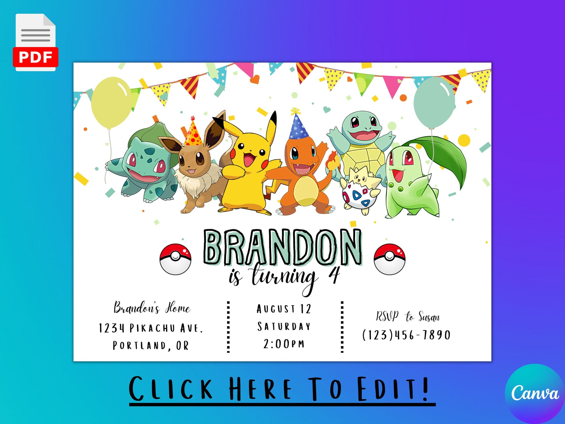 Pokemone Birthday Boy Invitation | Pokemone Birthday Invitation | Printable Birthday Party Invitations | Digital Kids Party Invite