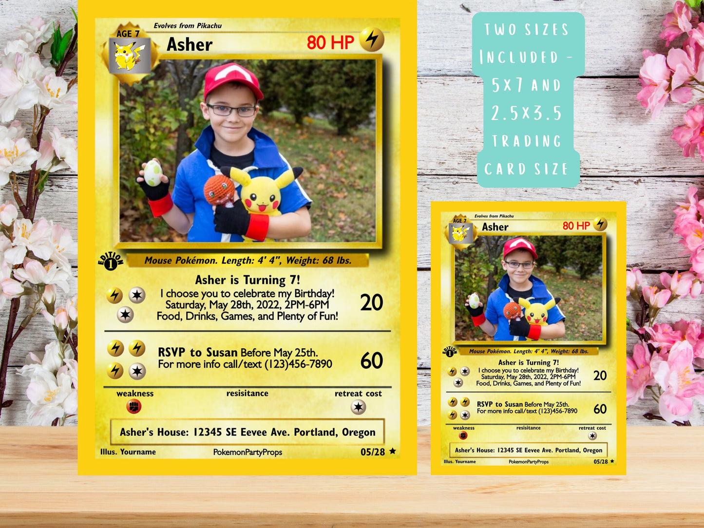 Pokemone Card Birthday Invitation with Picture Photo Printable Editable Template Corjl Digital or Printed Birthday Invitation