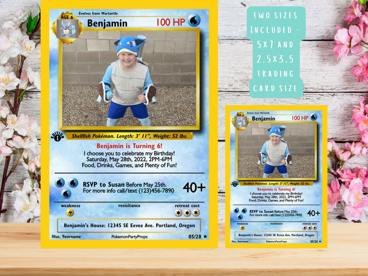 Pokemone Card Birthday Invitation with Picture Photo Printable Editable Template Corjl Digital or Printed Birthday Invitation