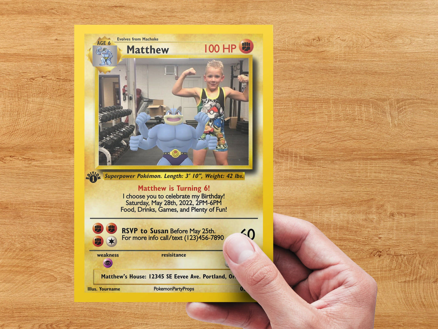 Pokemone Card Birthday Invitation with Picture Photo Printable Editable Template Corjl Digital or Printed Birthday Invitation