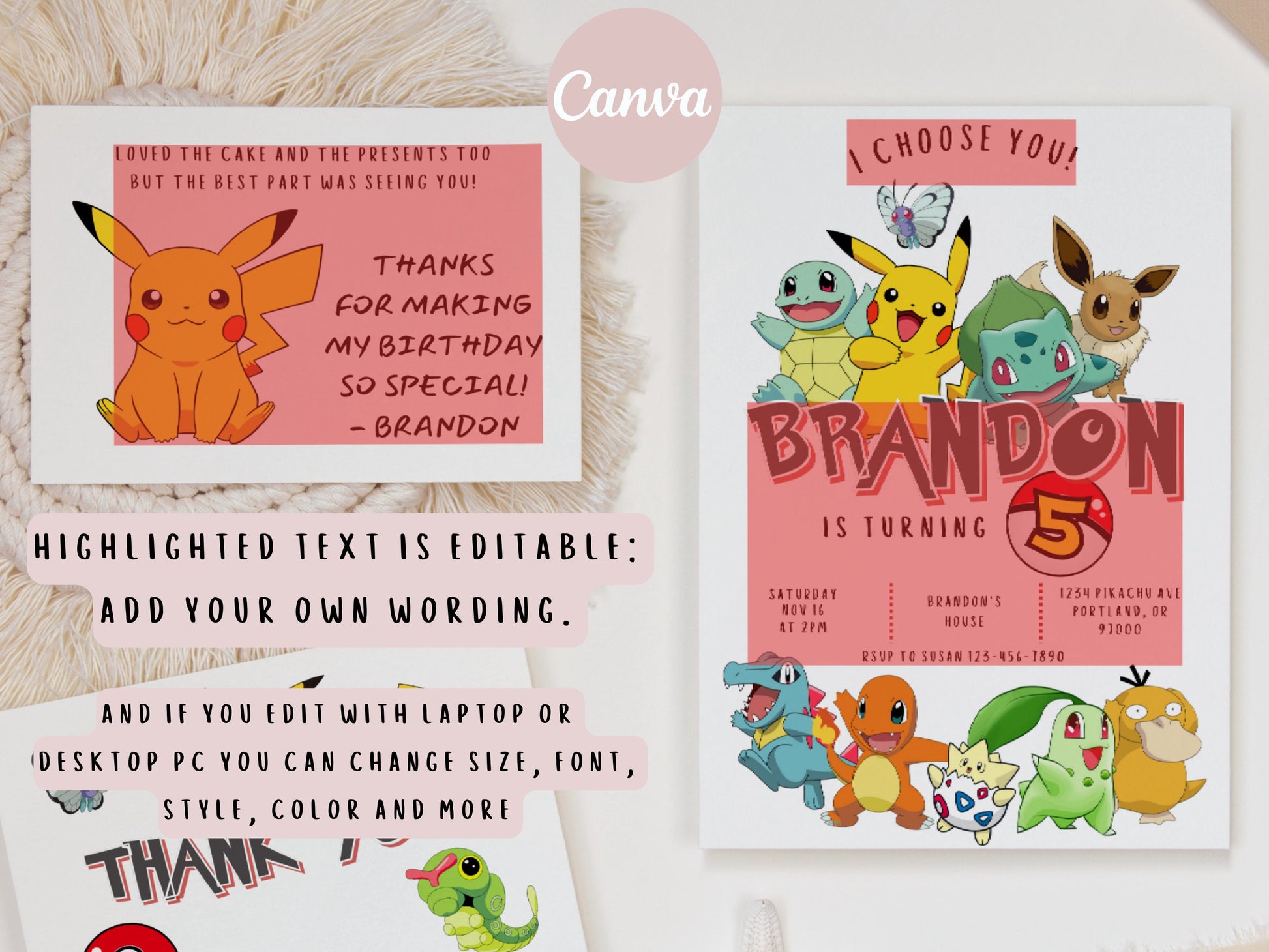 Pokemone Printable Birthday Invitation, editable invitation | kids birthday invite | Instant Download | birthday party template