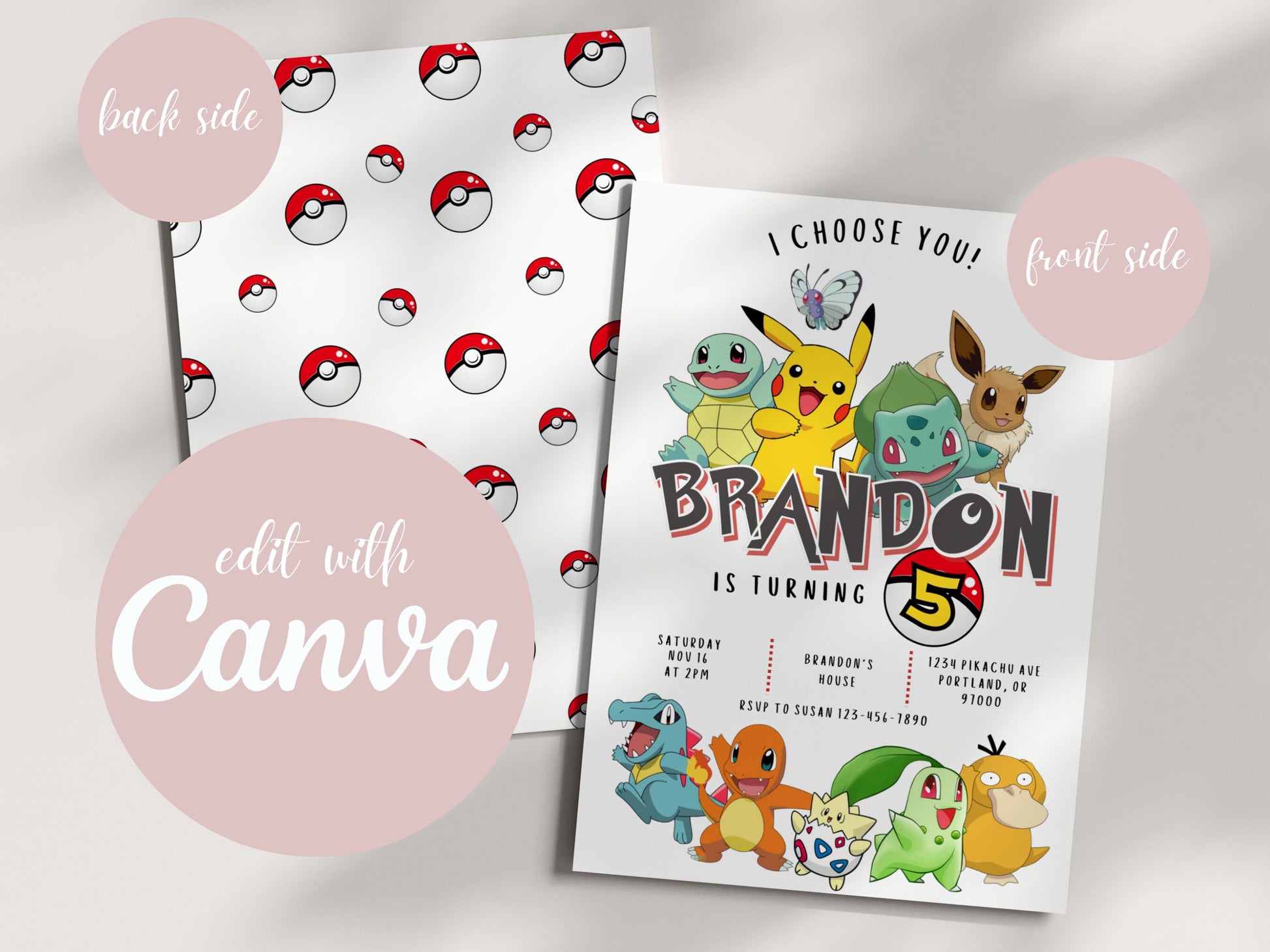 Pokemone Printable Birthday Invitation, editable invitation | kids birthday invite | Instant Download | birthday party template