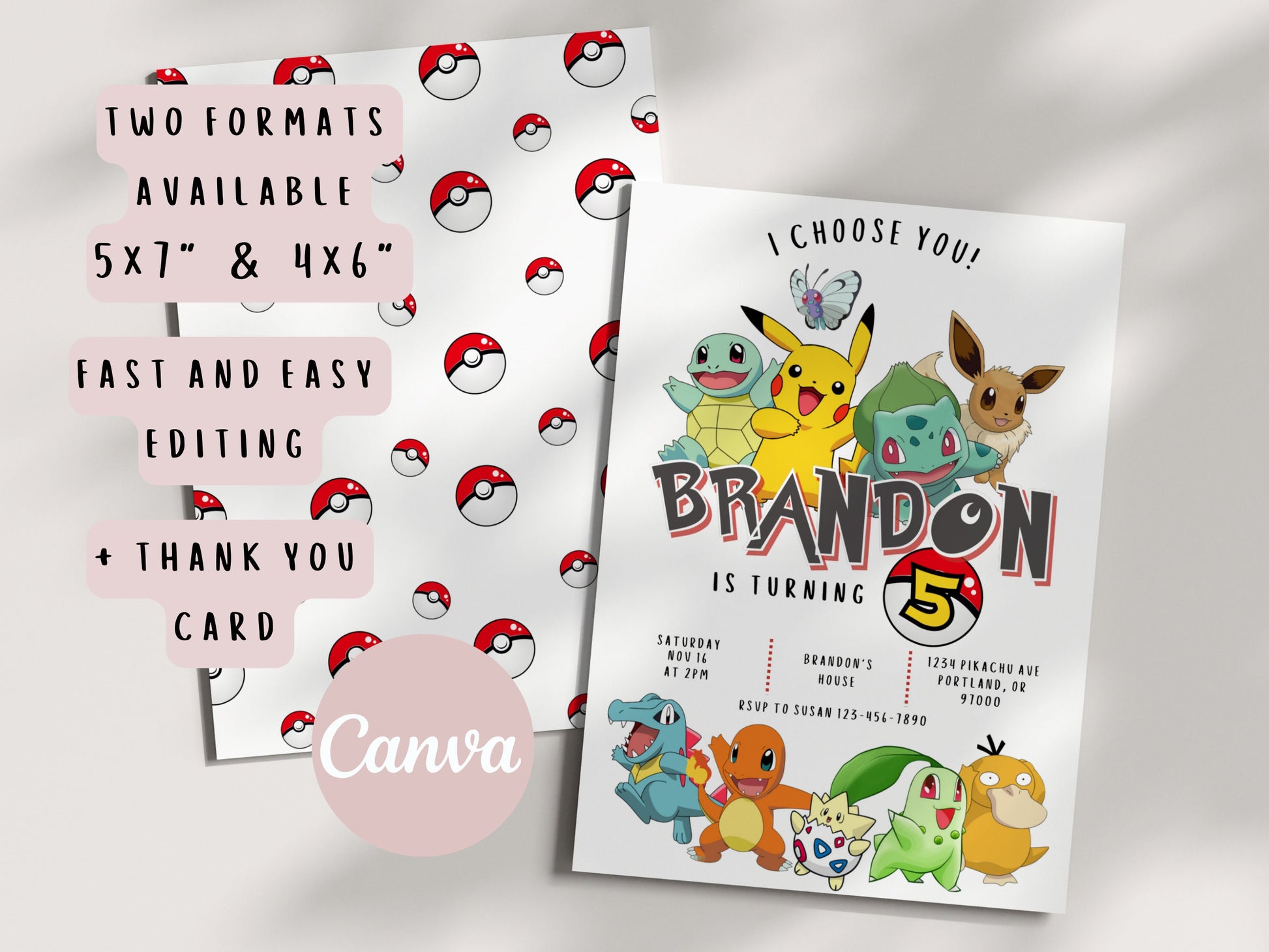 Pokemone Printable Birthday Invitation, editable invitation | kids birthday invite | Instant Download | birthday party template