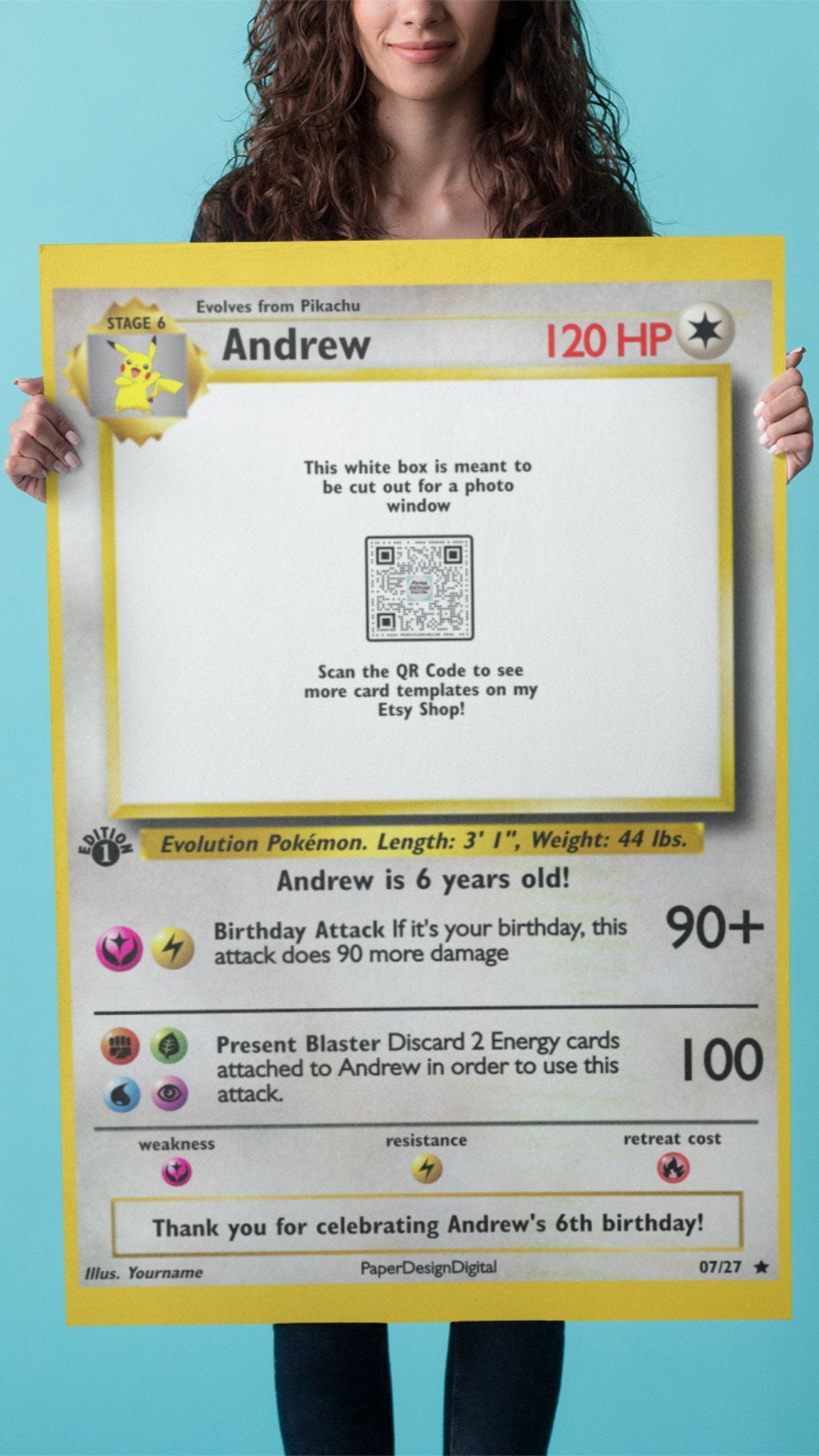 Pokemone Card Birthday Photo Frame Template Print 24x36 Editable through Corjl, Pokemone Card Custom, Pokemone Birthday Invitation