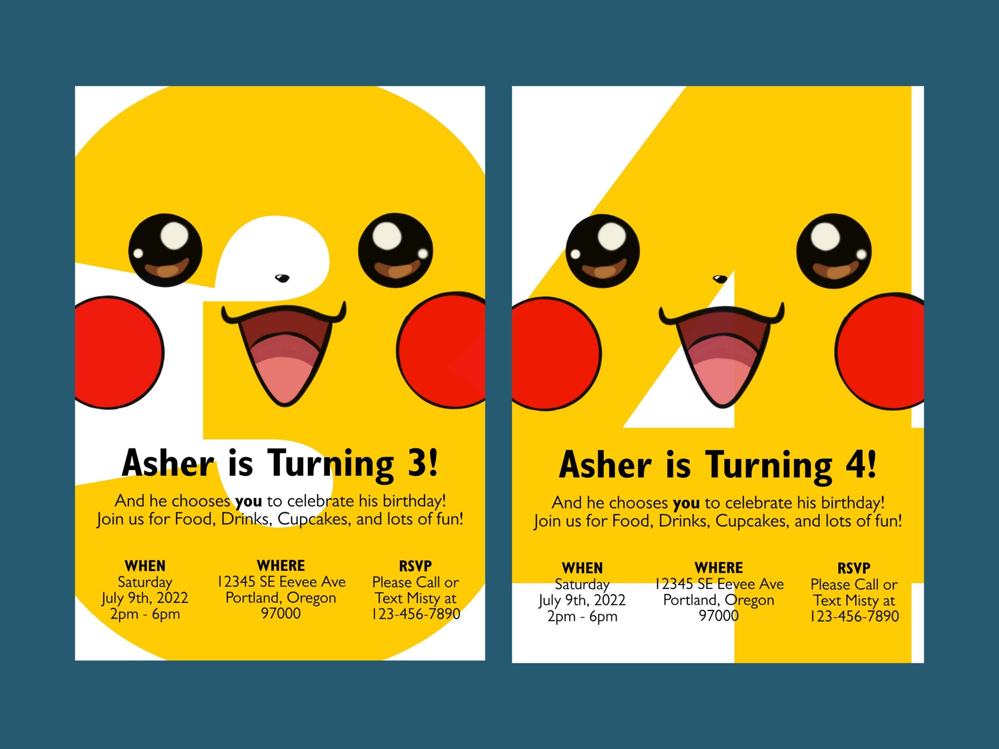 Pikachu Simple Birthday Invitation Ages 1-9 Printable Editable Template trough Corjl Digital or Printed Electronic Pokemone Instant Download