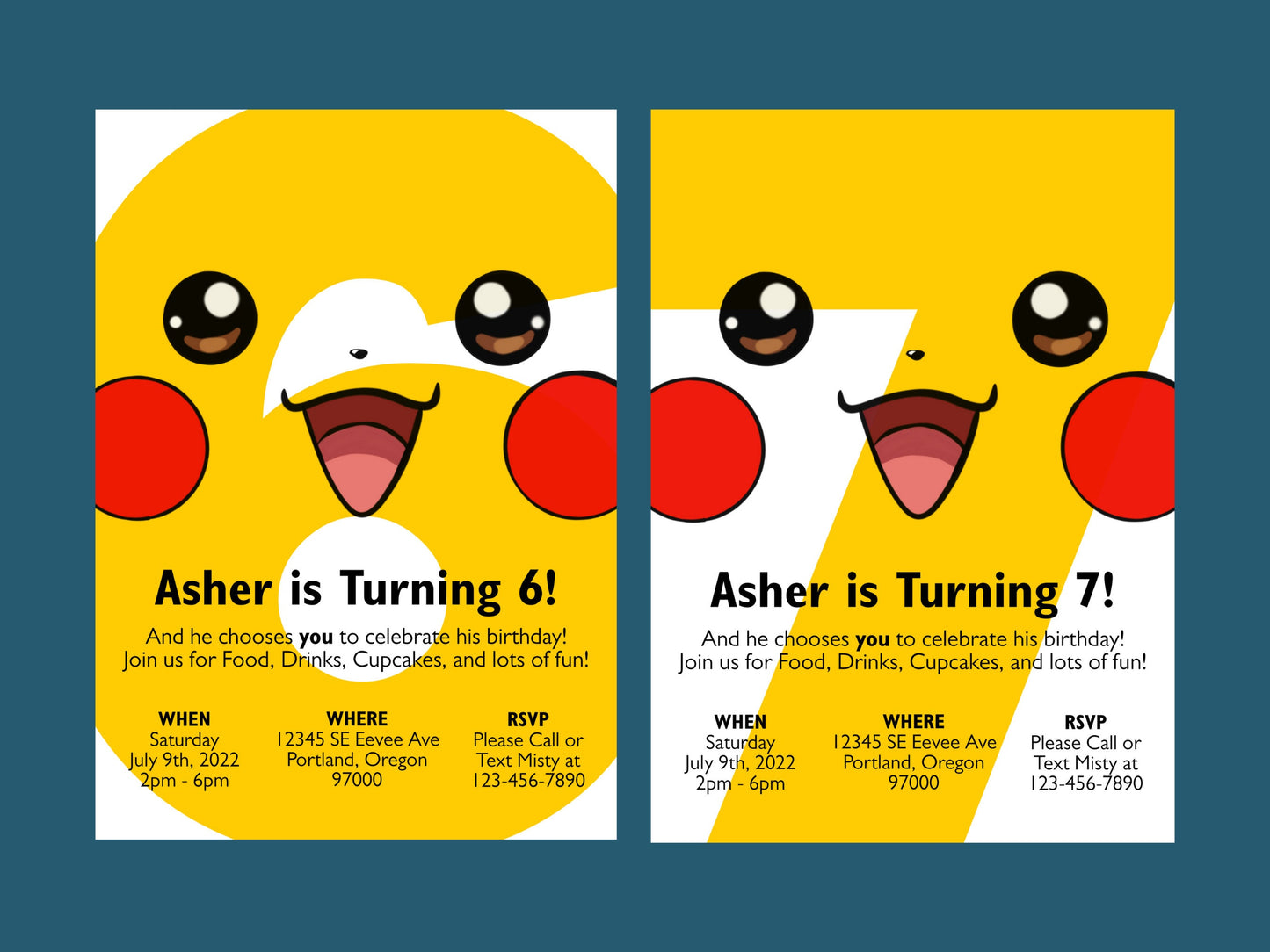 Pikachu Simple Birthday Invitation Ages 1-9 Printable Editable Template trough Corjl Digital or Printed Electronic Pokemone Instant Download