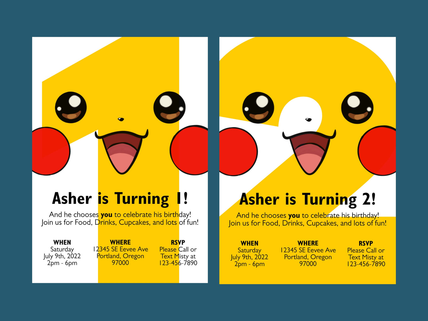 Pikachu Simple Birthday Invitation Ages 1-9 Printable Editable Template trough Corjl Digital or Printed Electronic Pokemone Instant Download