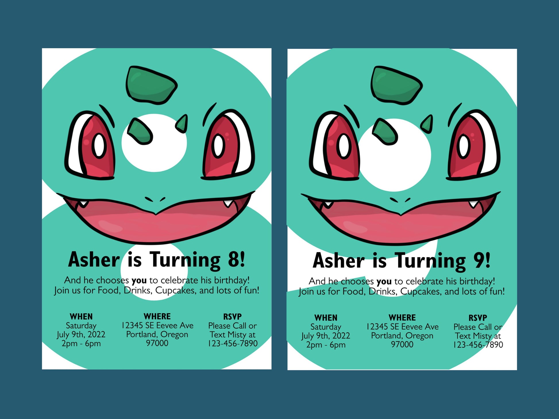 Bulbasaur Simple Birthday Invitation Printable Editable Template trough Corjl, Digital or Printed Electronic Pokemone Instant Download