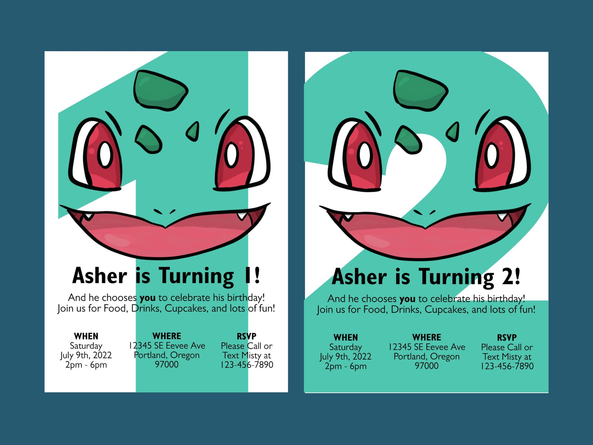 Bulbasaur Simple Birthday Invitation Printable Editable Template trough Corjl, Digital or Printed Electronic Pokemone Instant Download