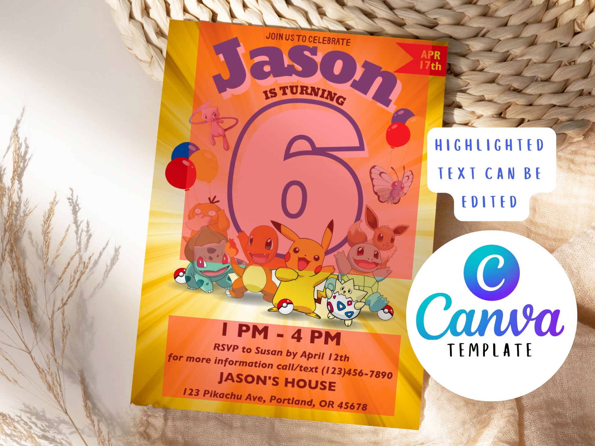 Pokemone Birthday Invitation, Pokemone Birthday Invitation, Pokemone Invitation, Pikachu Invitation, Pikachu Party Invite, Instant Download.