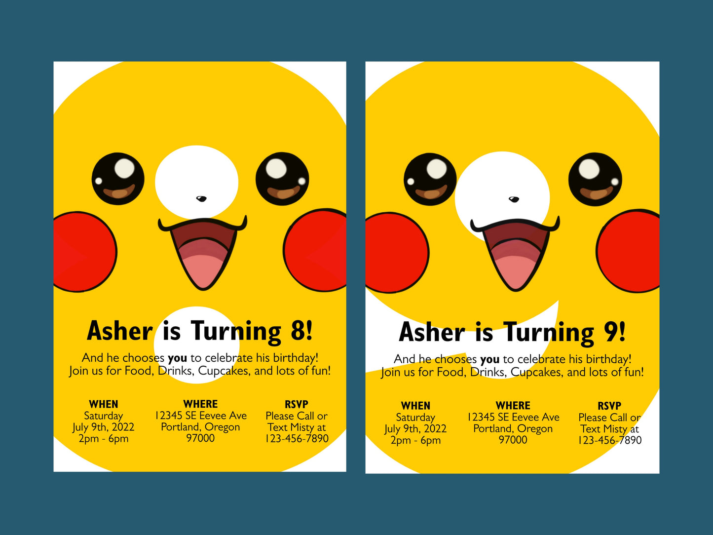 Pikachu Simple Birthday Invitation Ages 1-9 Printable Editable Template trough Corjl Digital or Printed Electronic Pokemone Instant Download