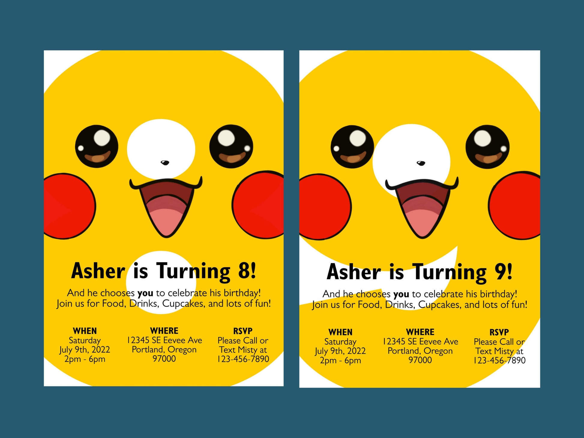 Pikachu Simple Birthday Invitation Ages 1-9 Printable Editable Template trough Corjl Digital or Printed Electronic Pokemone Instant Download