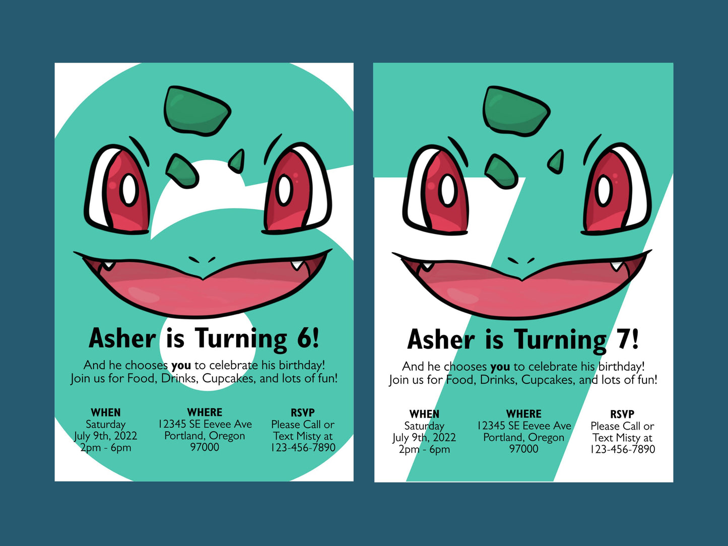 Bulbasaur Simple Birthday Invitation Printable Editable Template trough Corjl, Digital or Printed Electronic Pokemone Instant Download