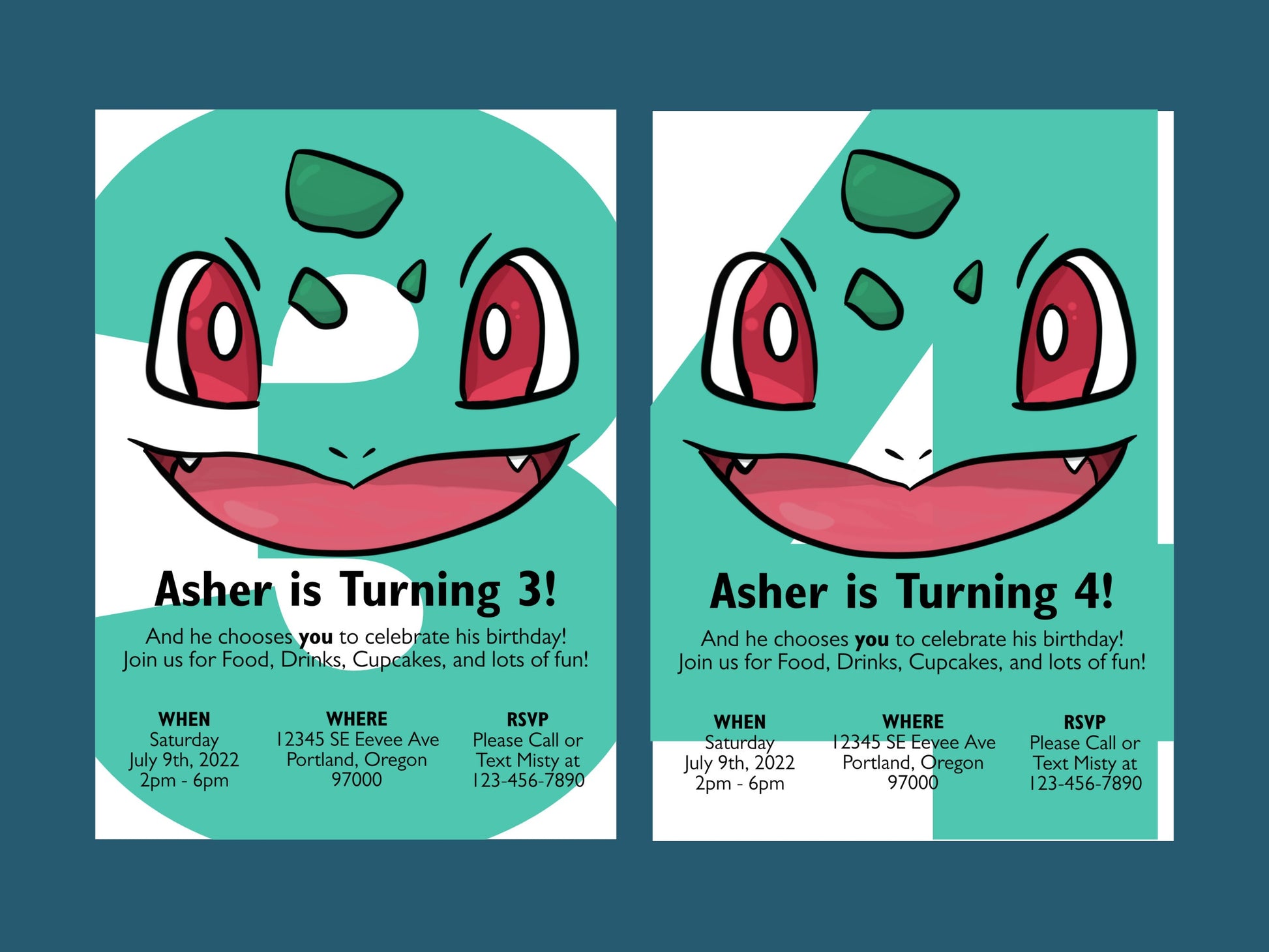 Bulbasaur Simple Birthday Invitation Printable Editable Template trough Corjl, Digital or Printed Electronic Pokemone Instant Download