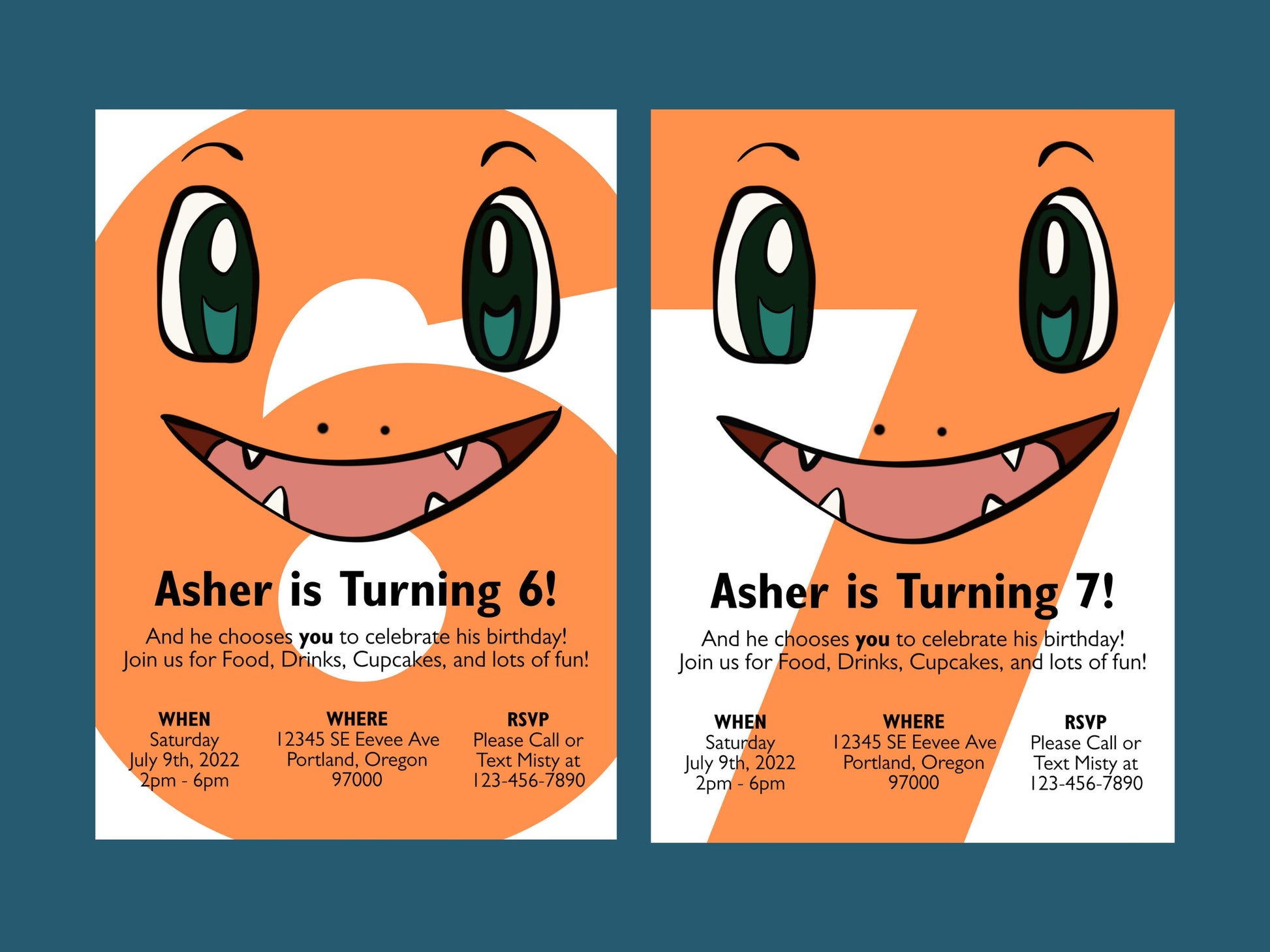 Charmander Simple Birthday Invitation Printable Editable Template trough Corjl, Digital or Printed Electronic Pokemone Instant Download