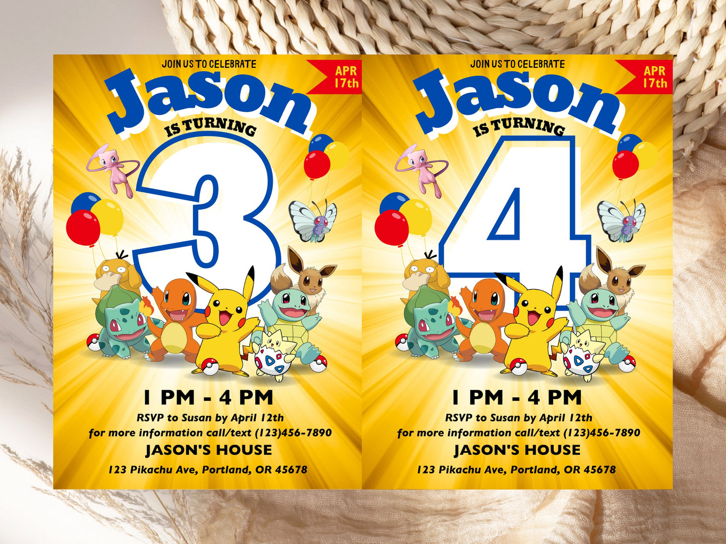 Pokemone Birthday Invitation, Pokemone Birthday Invitation, Pokemone Invitation, Pikachu Invitation, Pikachu Party Invite, Instant Download.